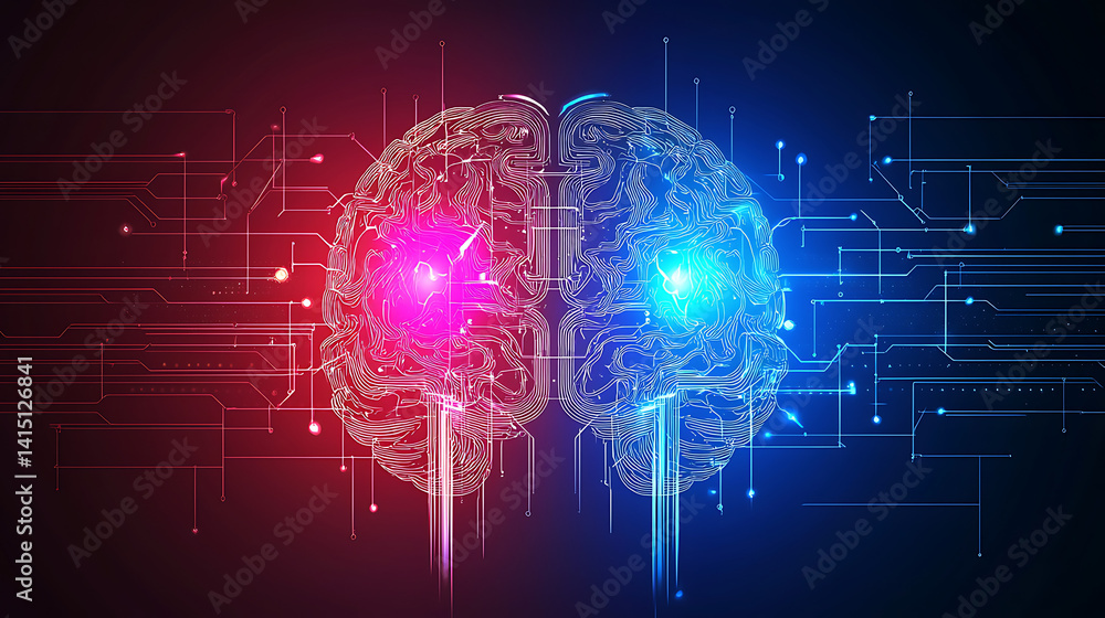 Aufkleber a computer generated image of two brains with blue and red lights