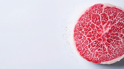 Fototapeta premium perfectly marbled raw Wagyu beef steak on white background, showcasing intricate fat patterns