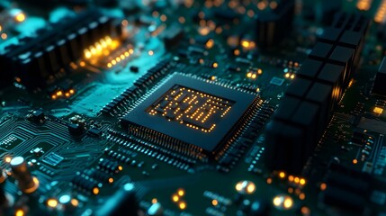 Fototapeta premium Motherboard with AI Text for Artificial Intelligence Concept Art