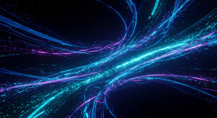 Neon Streams: A Vibrant Abstract Network with Data Flow Visualization