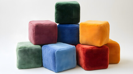 stack of colorful plush cubes with different textures creates playful and cozy atmosphere