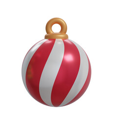 3D Icon Illustration of Red Christmas Ornament Ball