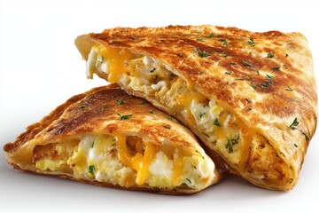 Crispy golden brown quesadilla filled with melted cheddar and scrambled eggs savory breakfast treat