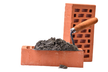 Trowel and bricks isolated