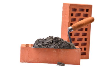 Trowel and bricks isolated