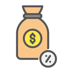 dividend filled outline icon. money bag color line illustration.
