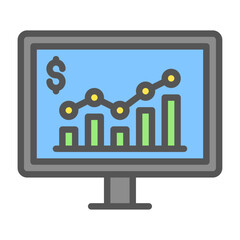 financial report filled outline icon. data statistic color line illustration.