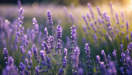Fototapeta premium Blooming Lavender Field in Sunlight Purple Aroma