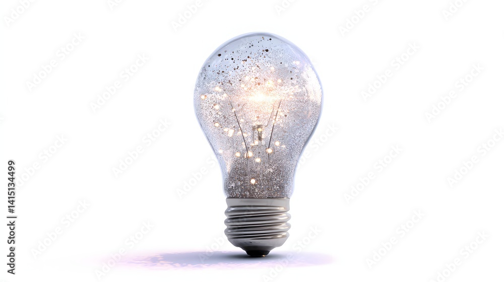 Poster illuminated 3d light bulb with a soft glow and sparkling effect showcasing creativity and innovation