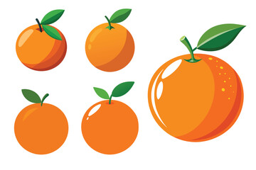 Set of fresh and juicy oranges with slices and leaves on white background