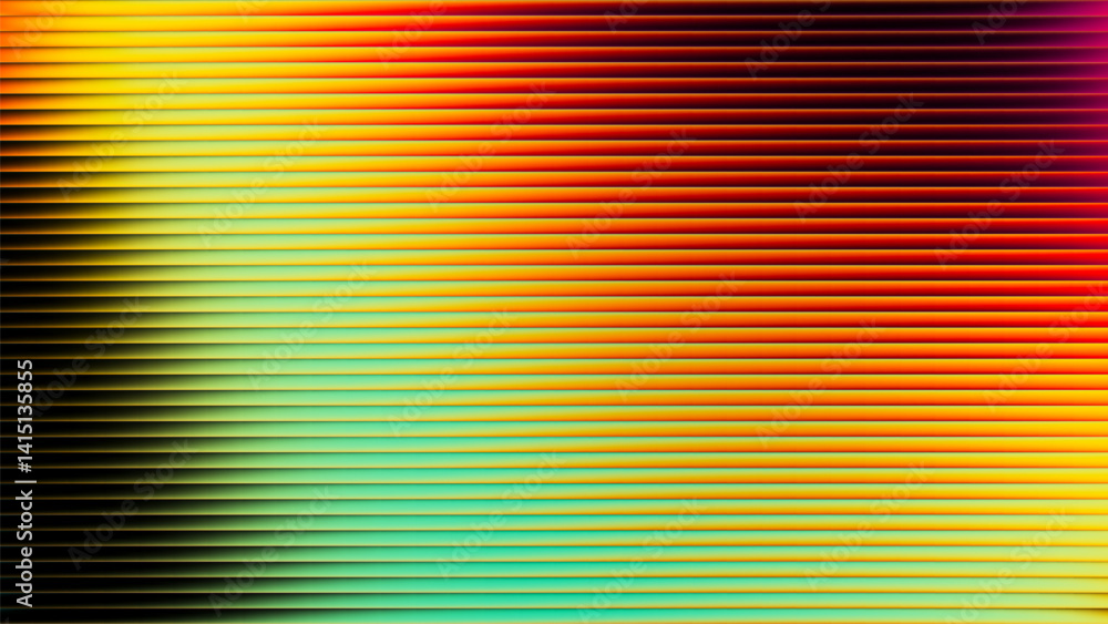 Poster ribbed fractal glass texture with vibrant gradient of warm summer tones and bright smooth fluted hor