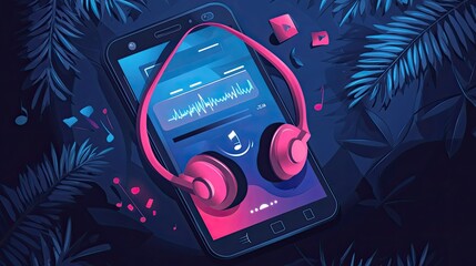 Cartoon smartphone showing a music player interface with controls