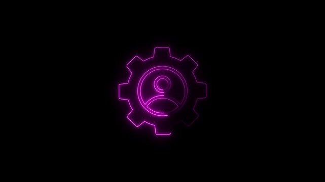 Glowing neon project manager icon isolated on black background. HD Video motion graphic animation