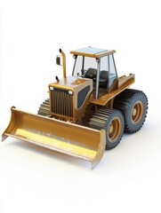 Fototapeta premium Realistic illustration of a heavy-duty bulldozer on a white background, showcasing its design and features