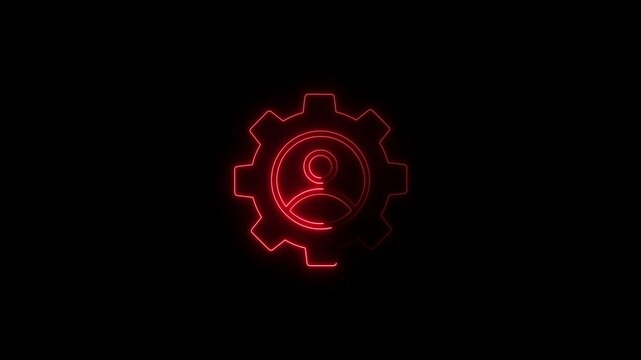 Glowing neon project manager icon isolated on black background. HD Video motion graphic animation