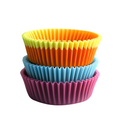 Stacked colorful silicone cupcake liners baking supplies kitchenware rainbow hues