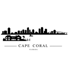 Fototapeta premium Cape Coral Florida Skyline Black Silhouette.