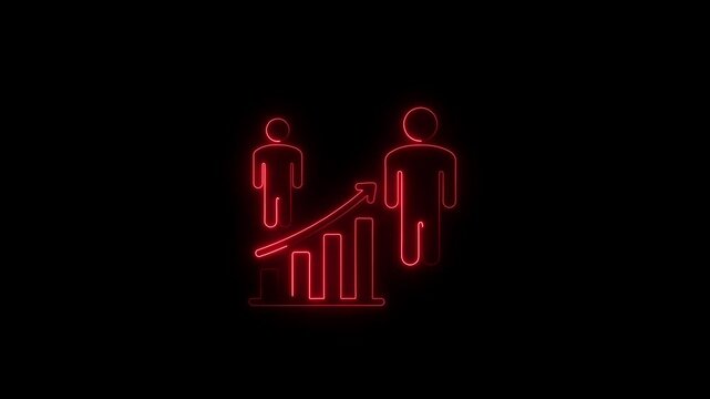 Glowing neon human evolution icon isolated on black background. HD Video motion graphic animation