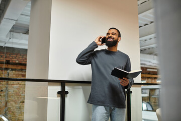 Engaging in a productive conversation while jotting down notes in the modern office space