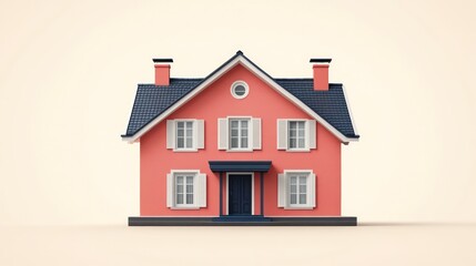 Charming Pink House with Blue Roof and White Shutters Ideal for Real Estate Marketing Home De