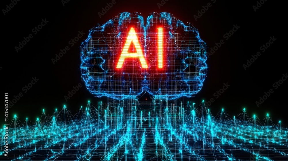 Poster a digital representation of a brain with glowing 