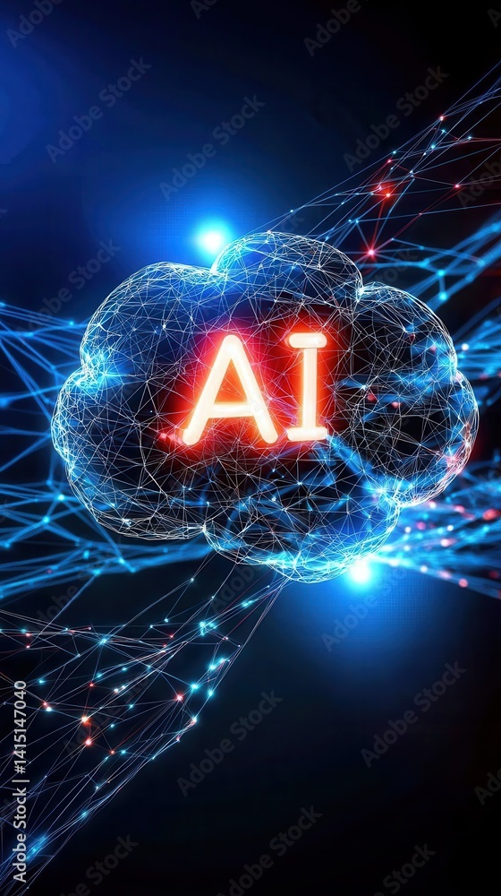 Poster a vibrant digital representation of artificial intelligence, featuring a cloud shape with 