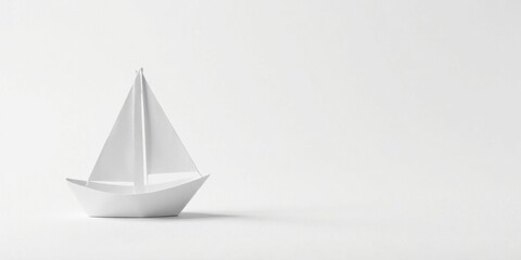 A Simple White Paper Sailboat on a Blank Background, Representing Purity, Minimalism, and the Concept of a Journey