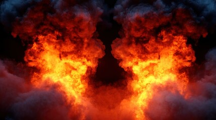 Fiery smoke explosion in a symmetrical pattern