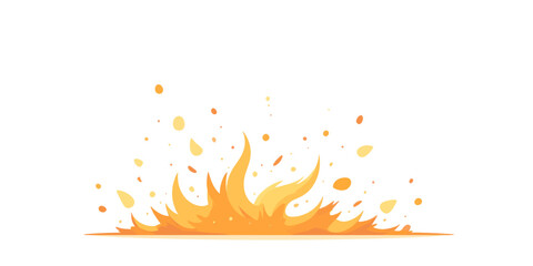 Cartoon Fire Flames with Sparks on White Background