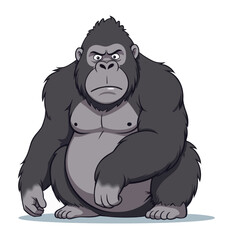 Naklejka premium Cartoon Gorilla with Angry Expression Sitting Down