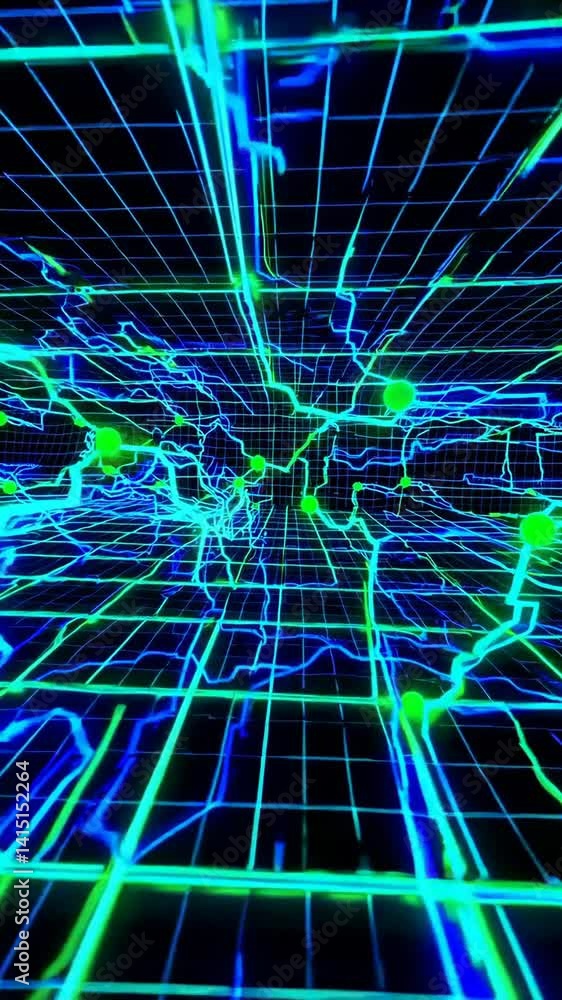 Aufkleber dynamic neon grid with electric pulses moving through a futuristic network