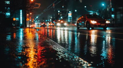 Obraz premium Night rainy road. Blurred city background