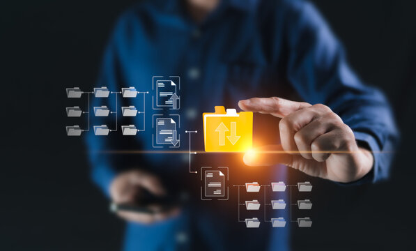 The concept of storing data files with digital technology systems, collecting software files, and various company data. A business related to renting storage space for customers on an annual basis. - Powered by Adobe
