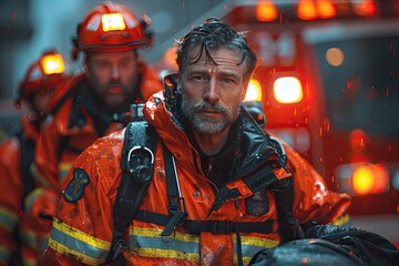 Emergency medical technicians (EMTs) transporting an injured person