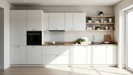 Bright Minimalist Kitchen with White and Wood Tones