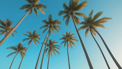 Palm Trees Under Clear Blue Sky Tropical Vacation Background Relaxing Summer Paradise