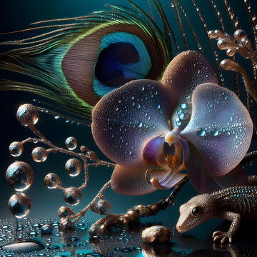 Orchid Flower Prompts with Sunset, Dew & Animals