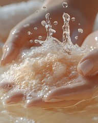 Fototapeta premium Hands gently cleansing with foaming wash