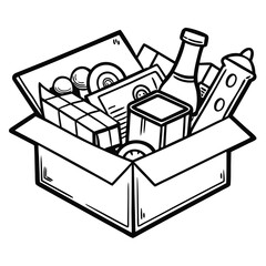 an open box with items sticking out vector illustration