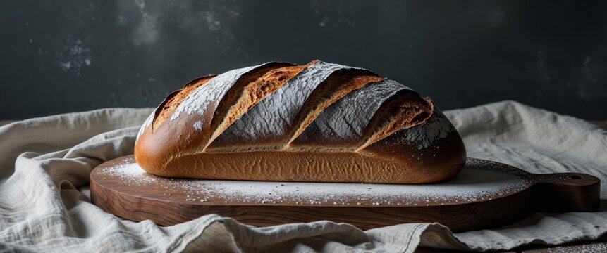 there is a loaf of bread on a wooden board on a table