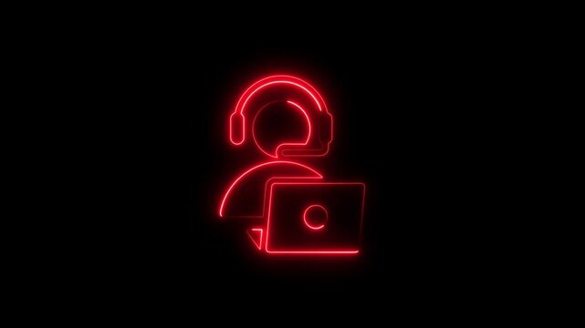 Glowing neon helpdesk icon isolated on black background. HD Video motion graphic animation