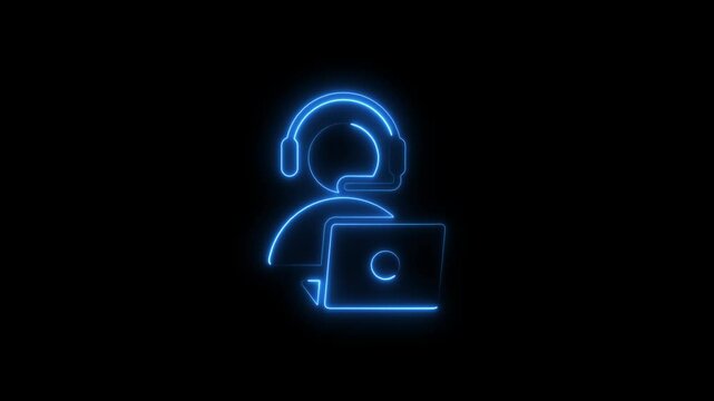 Glowing neon helpdesk icon isolated on black background. HD Video motion graphic animation