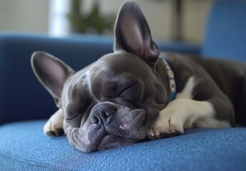 french bulldog puppy on blue background