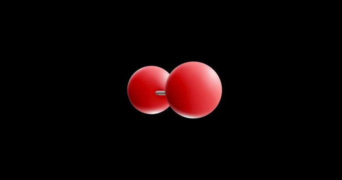Oxygen molecule, rotating 3D model of dioxygen, looped video on a black background