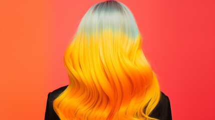 This image features a striking hairstyle showcasing vibrant orange and yellow waves against a vivid backdrop. Perfect for hairstyling inspiration and beauty trends.