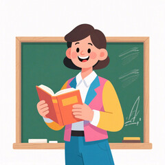 Teacher Giving Presentation with Chalkboard Flat Style Colorful 2D Cartoon Minimalist Look Vector Cartoon Character
