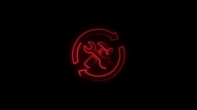 Glowing neon maintenance icon isolated on black background. HD Video motion graphic animation