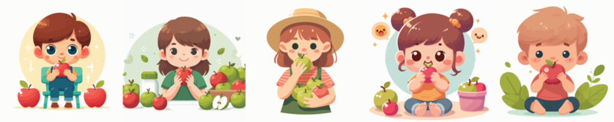 Vector of a child eating an apple.