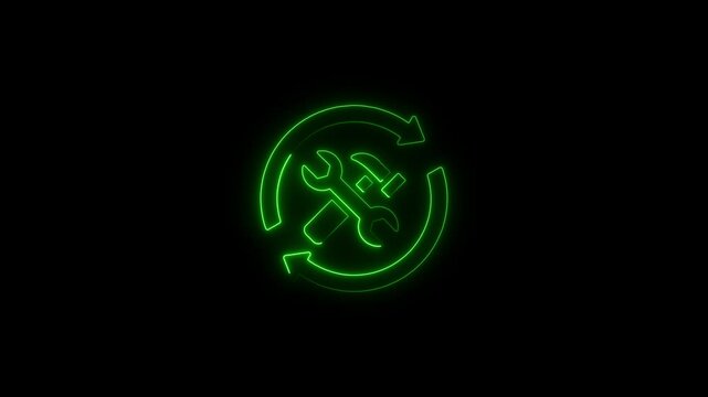 Glowing neon maintenance icon isolated on black background. HD Video motion graphic animation