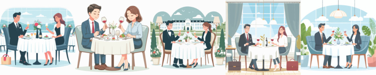 Vector of a couple having a fancy dinner.